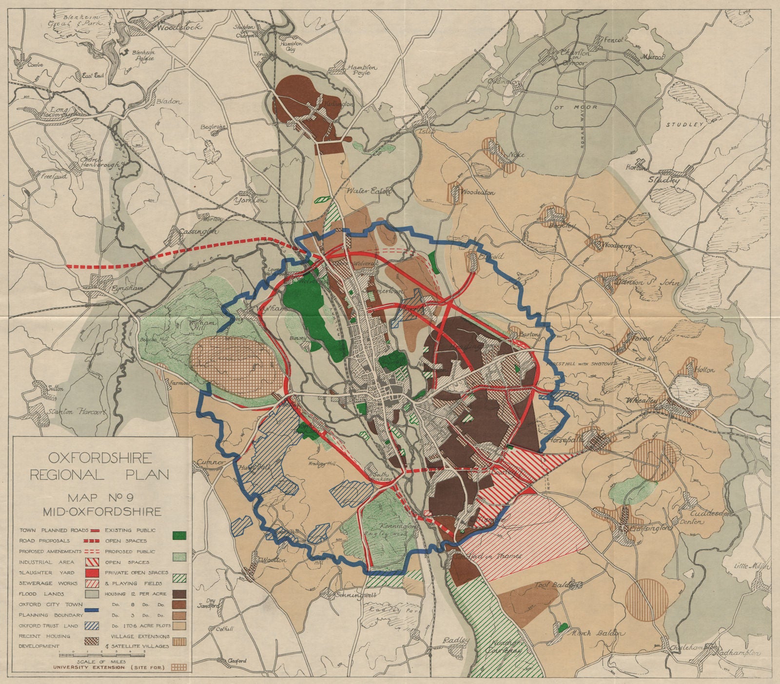 OXFORD. Mid-Oxfordshire regional plan. Proposed roads & development 1931 map